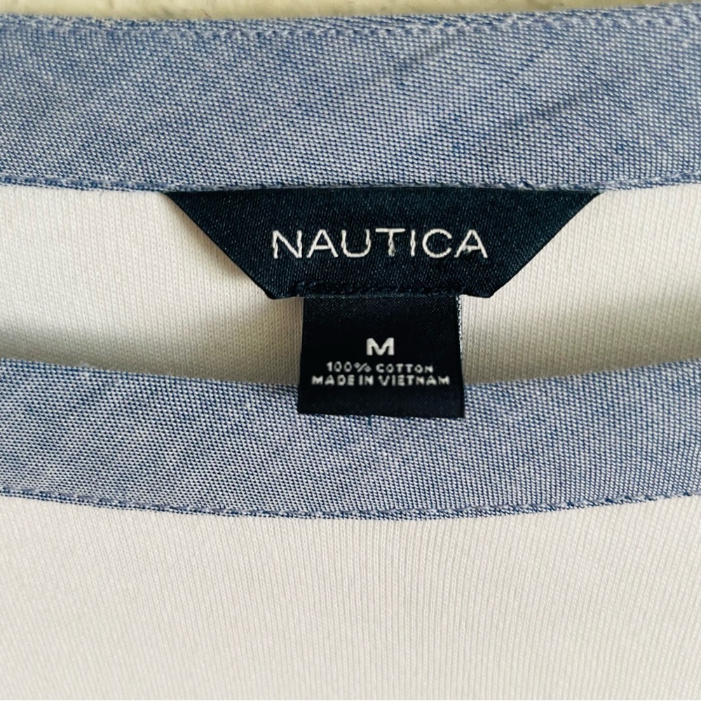Nautica Women's White and Blue Top size M stretch contemporary modern academia - Picture 5 of 7